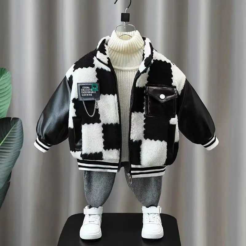 Boys thick coat new baby winter clothing cool mens clothing suitable for boys and childrens thick fur tops M241018
