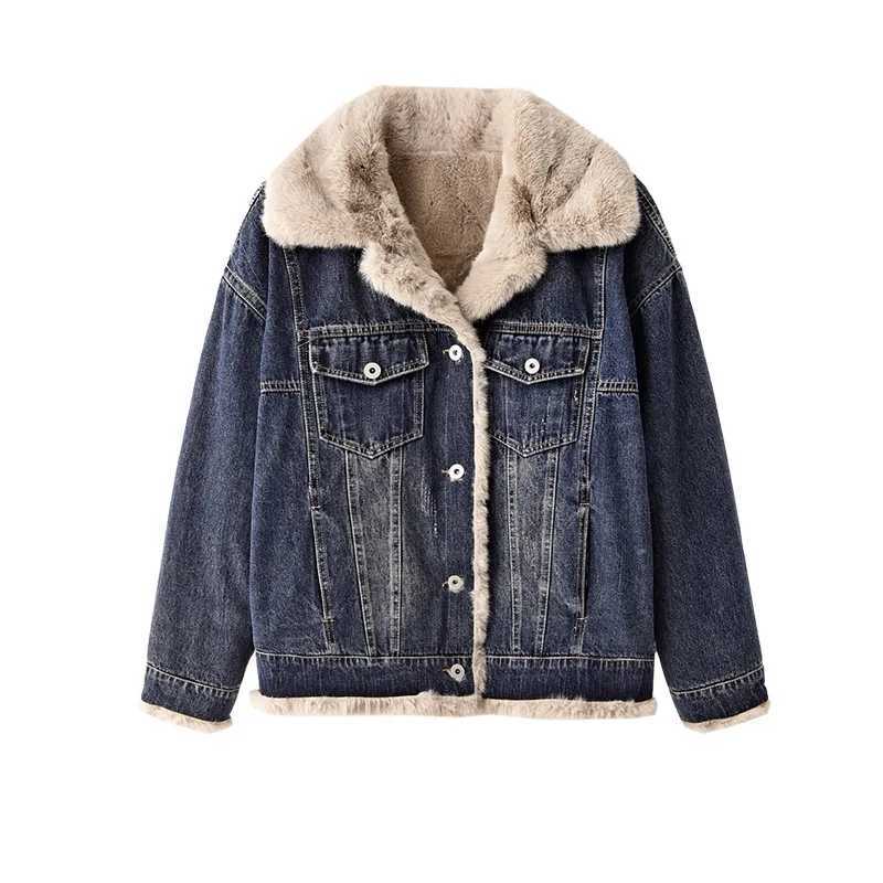 Thickened Denim Wool Jacket Short Velvet Womens Clothing Imitation Lamb Wool Retro Denim Clothing 2024 Autumn and Winter NewX241018