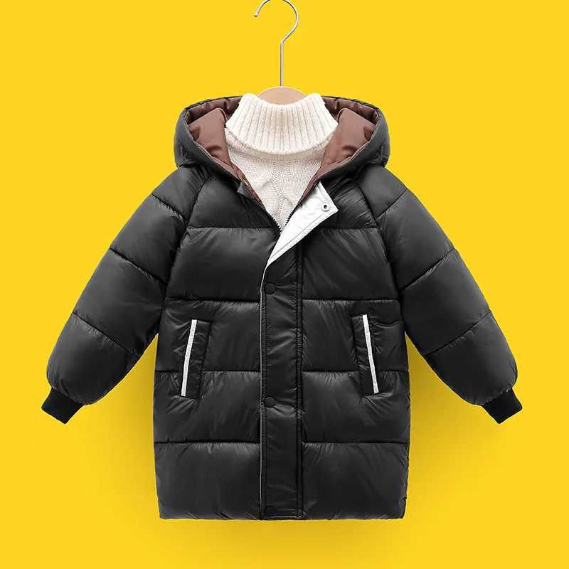 Girls thick warm coat boys solid color medium length hooded shirt cotton new childrens autumn casual fashion cold coat M241018