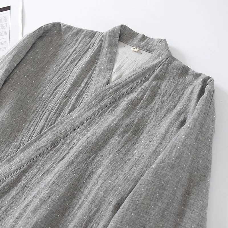 Spring and Summer Japanese Style Pure Cotton Gauze Mens Kimono Pajamas Thin Oversized Bathrobes Long Home ClothesXJ241018