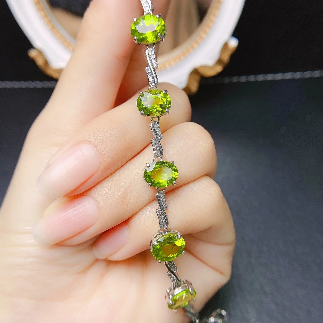 FS Fashion S925 Pure Silver Inlaid 7 * 9 Natural Olive Bracelet with Certificate MeiBaPJ Womens Exquisite Charm Wedding Jewelry 241017