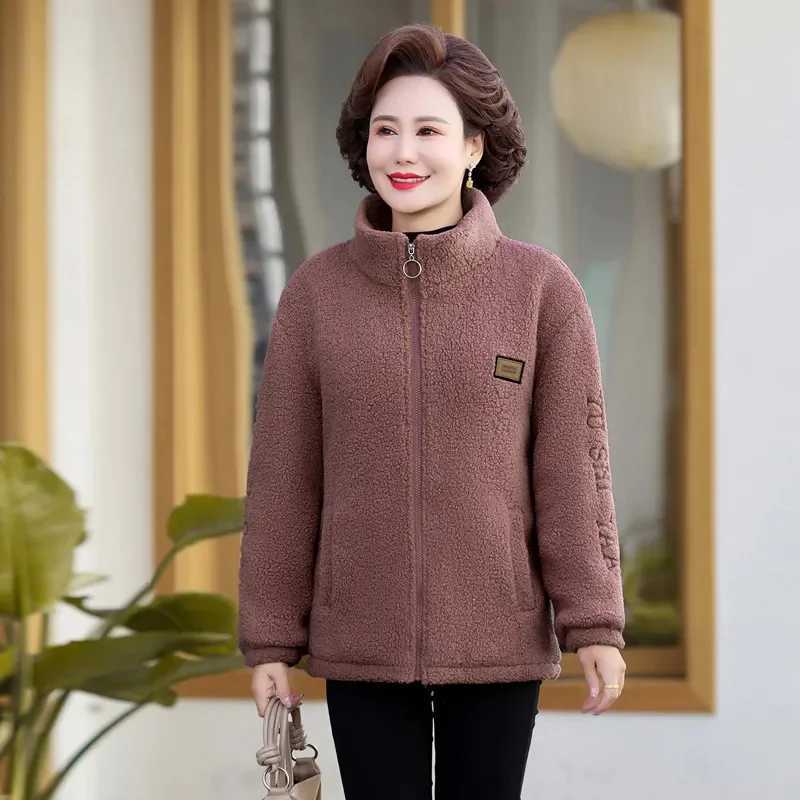 Lamb Wool Coat Women Winter New Parkas Mothers Cotton-Padded Coats Polar Fleece Jacket Middle-Aged Elderly Female Outerwear TopX241018