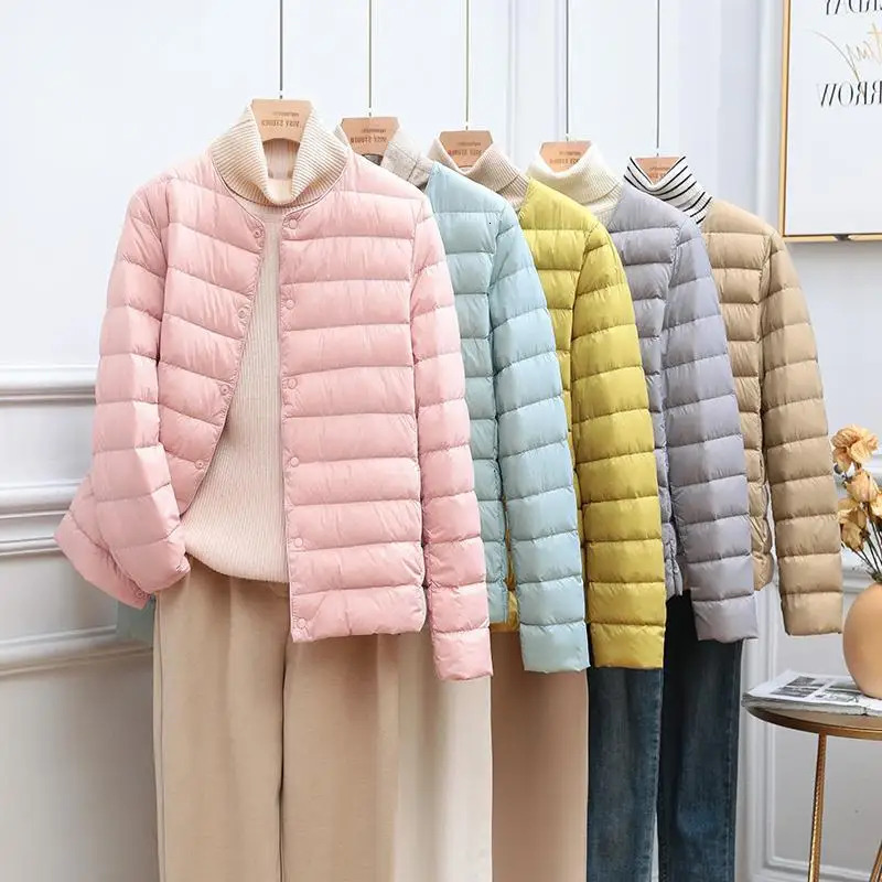 Women Spring Jacket 2023 New Arrival Korean Slim Fit Warm Er Coat Ultralight Collarless Female 90% White Duck Down Parka