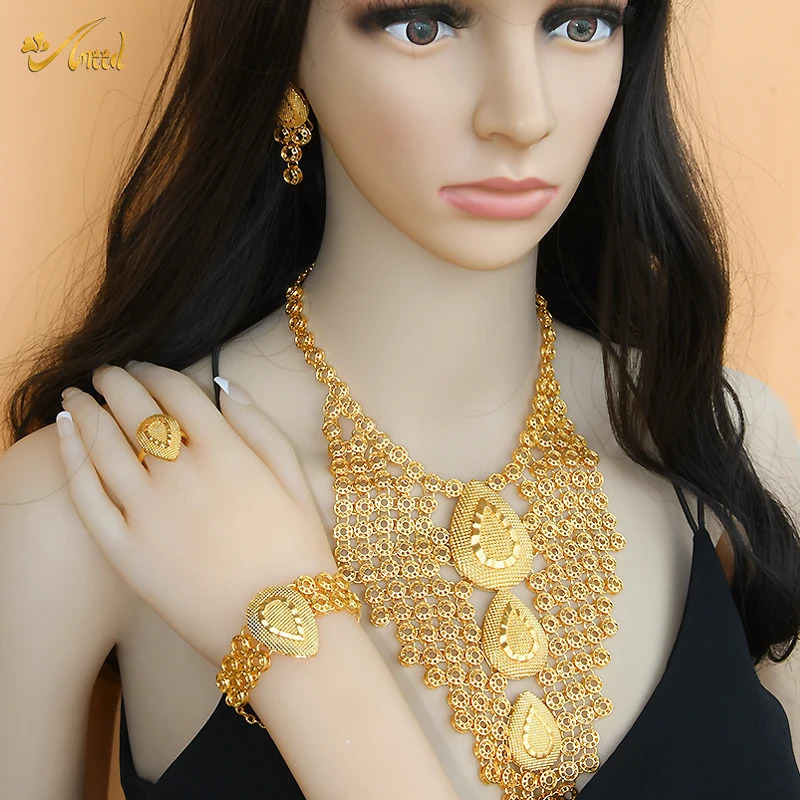 ANIID Ethiopian Eritrea Traditional Habesha Bridal Dubai Jewelry Set For Women 24K Gold Color Large Jewelry Nigerian Wedding 241018