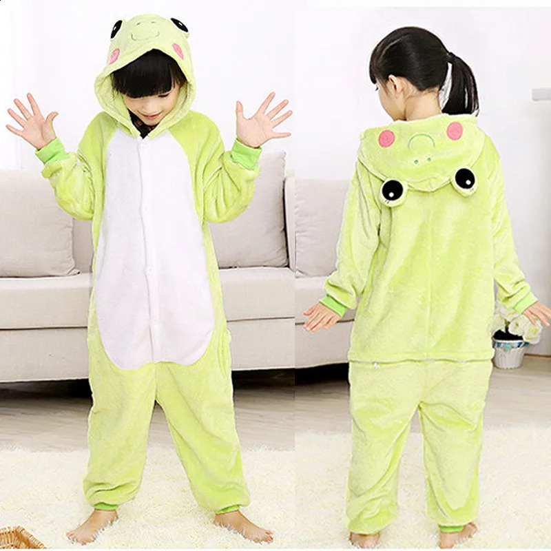 Green Frog Carnival Onesie Kids Pajama Flannel Animal Anime Kigurumi Full Body Boy Girl Sleepwear Sleep Children Clothes Set 241017