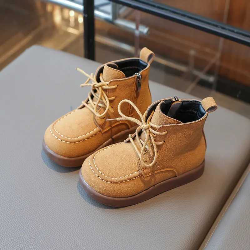 Boots British Style Childrens Boot for Boy Side Zipper Girl Winter Boots Fashion Causal Solid Color Kids Versatile Ankle Cotton Boots H241018