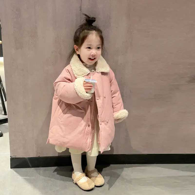 Korean childrens clothing girls cotton jacket winter jacket new thick warm childrens medium length cotton jacket M241018