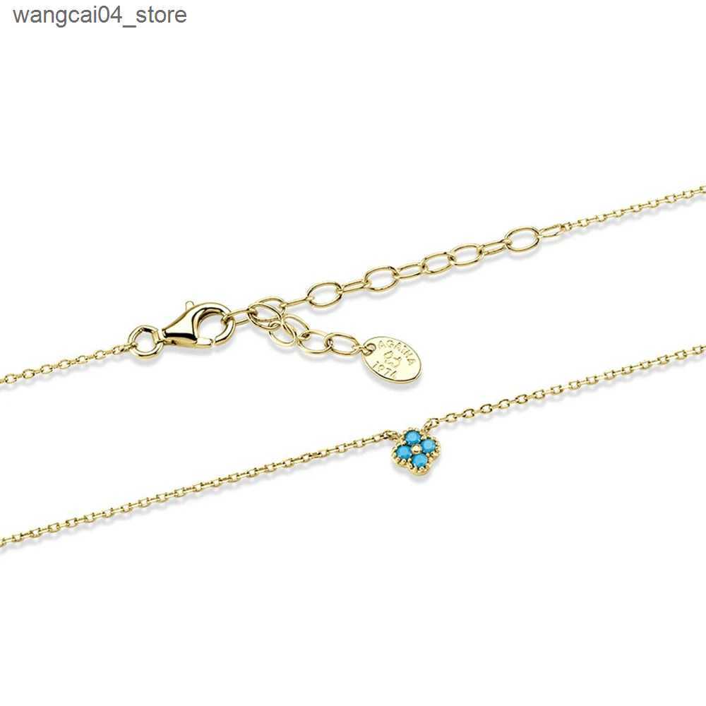 Chokers Canner Real 925 sterling silver diamond turquoise flower pendant necklace womens wedding jewelry gift necklace necklace necklace necklace L240