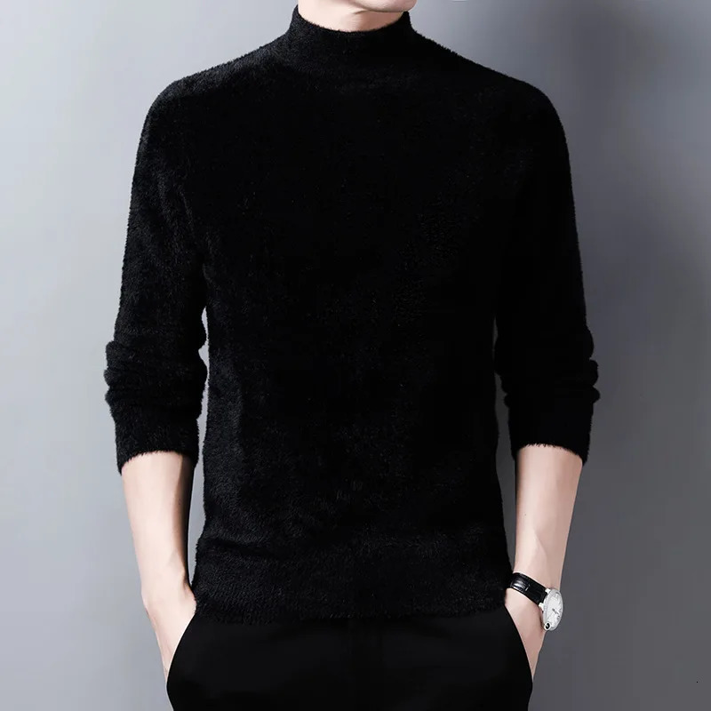 Top Leisure Business Mens Knitted Pullovers Mink Cashmere Turtleneck Thick Bottoming Shirt Solid Long Sleeved Sweater 241018