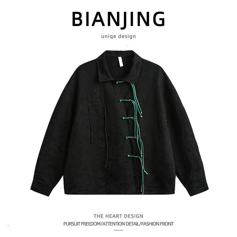 shanshi Men's shirts Chinese woven buckle design with hanging long sleeved for men couples in spring loose casual cool and versatile shirt trend