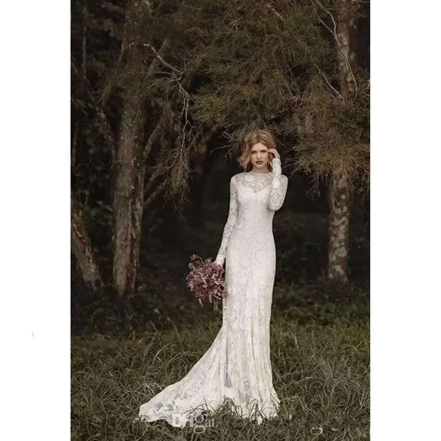 Sleeve Long Lace Bohemian Elegant Wedding Sheer Neck Full Back Or Length A E Country Bridal Dresses Cheap Gown