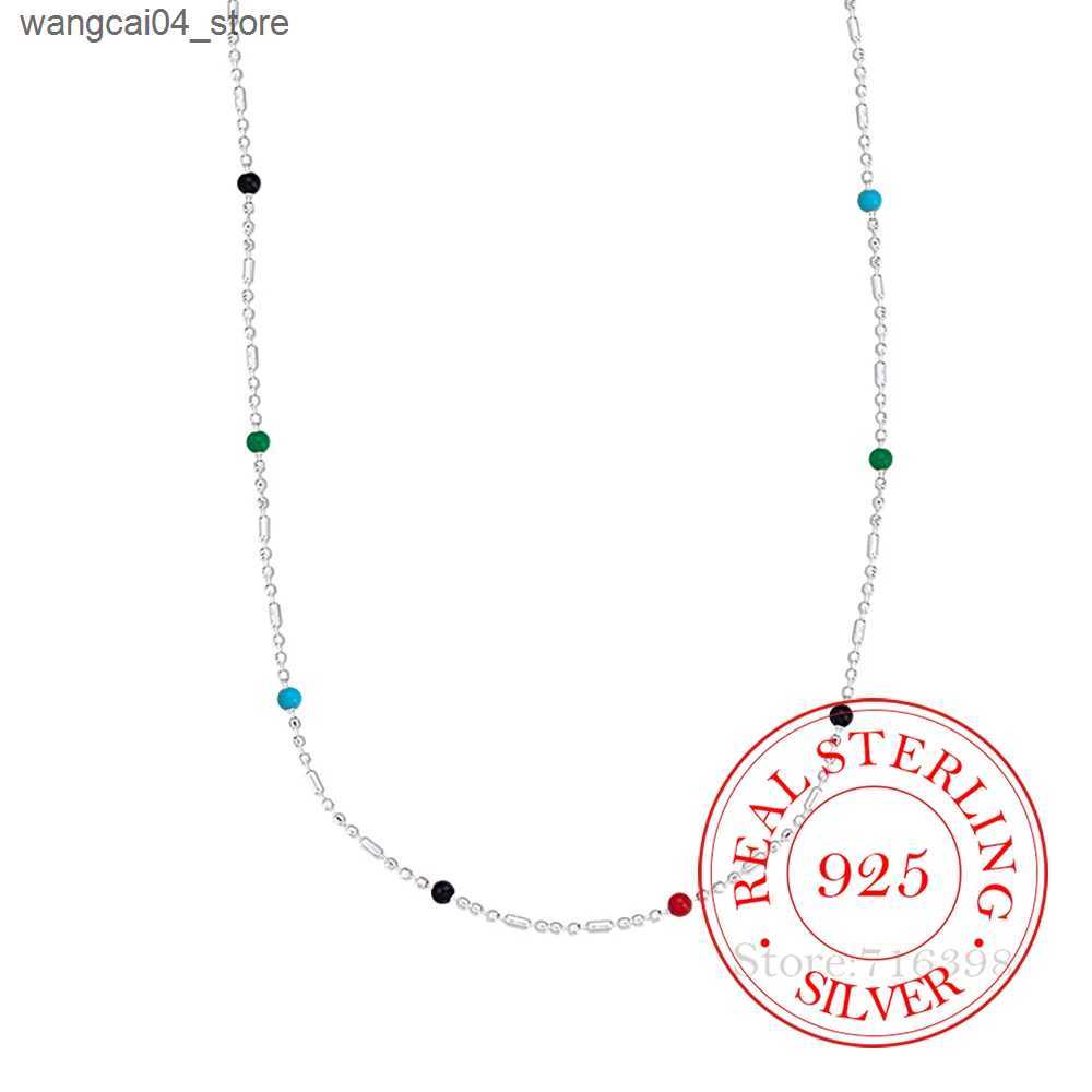 Chokers Pure 925 sterling silver rainbow bean chain necklace suitable for womens silver 925 womens suffocating jewelry necklace para mujer L240910