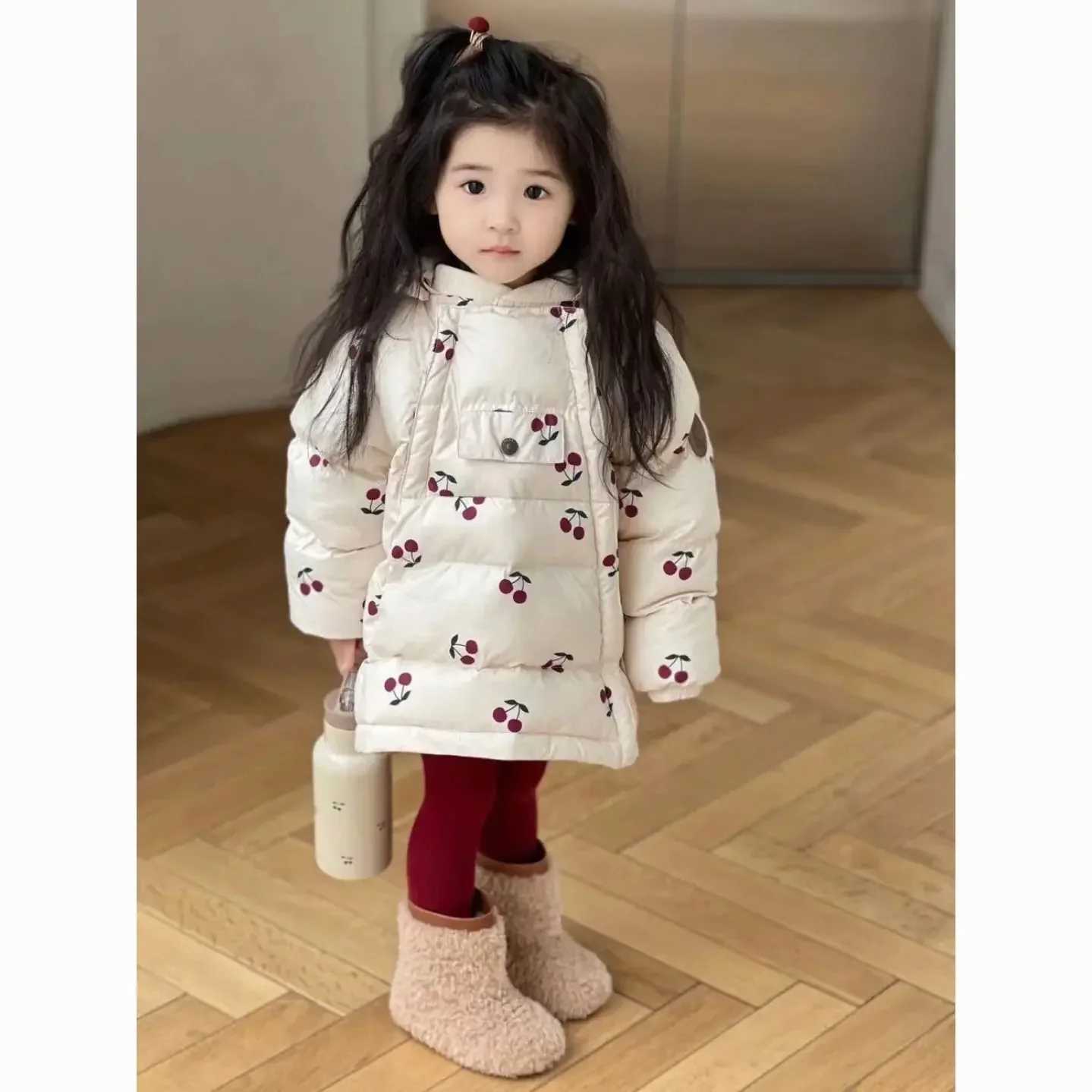 Fashion Durable Cute Girl Elf Hat Cotton Coat Baby Winter Clothing Coat Plush and Thickened M241018