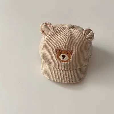 Spring Autumn Boy Girl Baby Bear Peaked Cap Infant Embroidery Baseball Hat Kid Corduroy Sunscreen Cap Toddler Cotton Hat LX241018