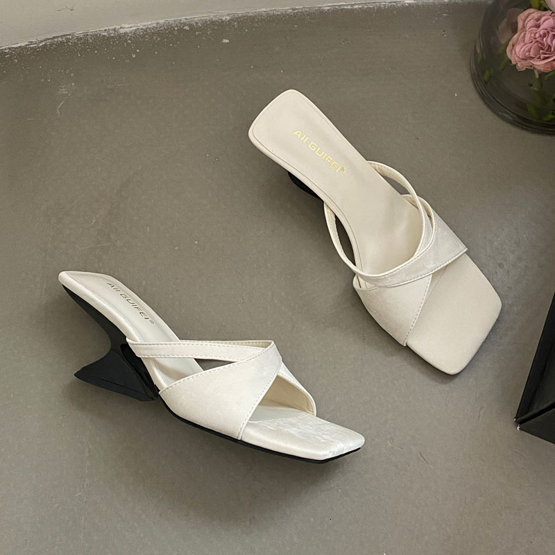 New Chinese Style Irregular Sloping Open Sandals For Women With Summer Niche Design Square Toe High Heel Flip Flops Ddmythur