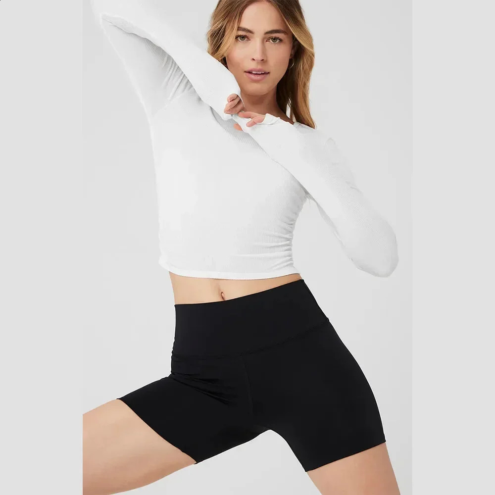 AL naked yoga long sleeved round neck long sleeved waist tightening weight loss sportswear elastic fitness yoga top 241018