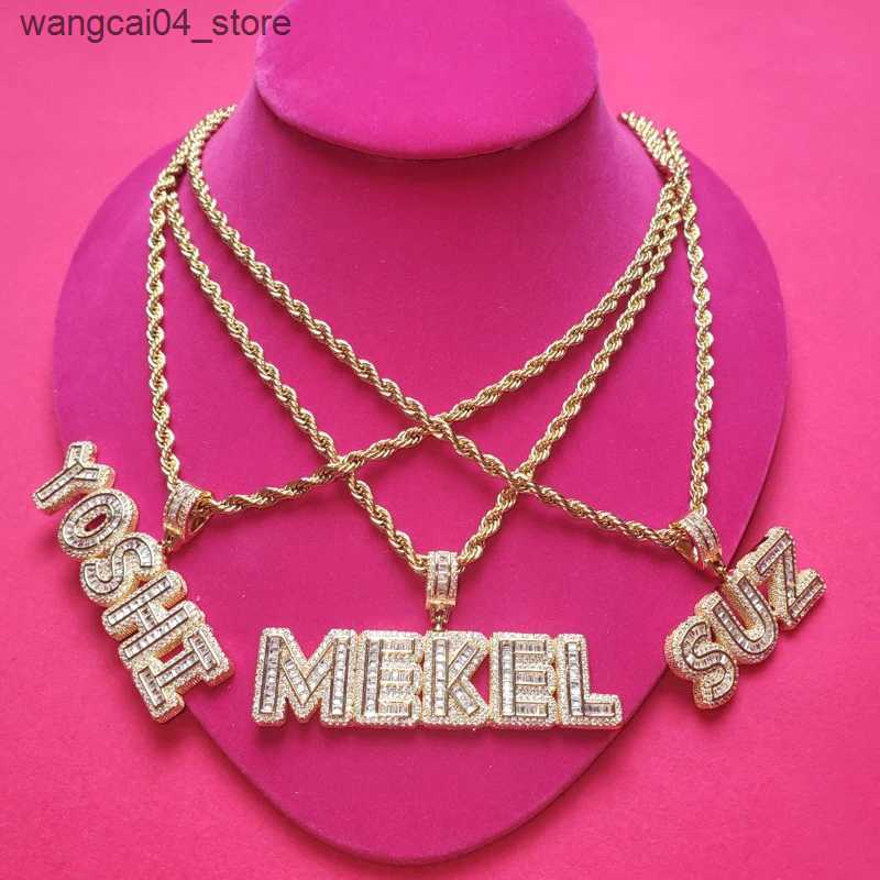 Chokers Grandbling custom letter pendant with ice carved zircon letters Neclace with rope chain suitable for womens hip-hop necklace suitable for men 