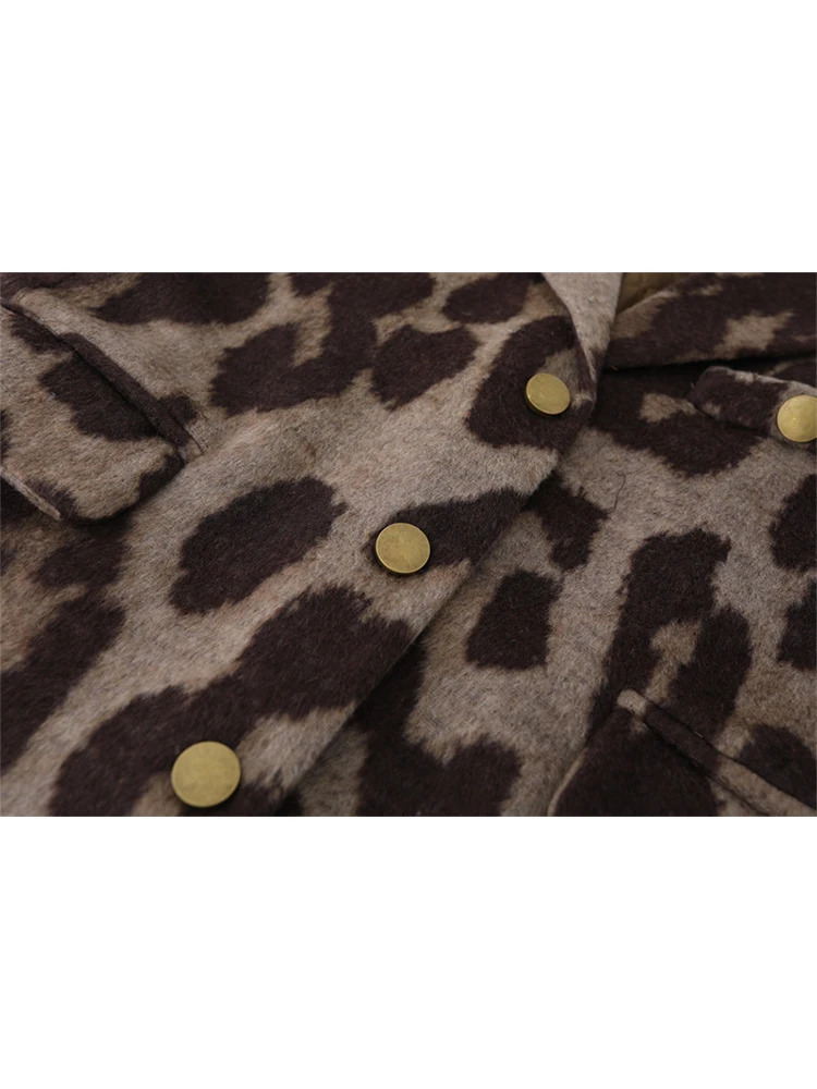 Winter Women Old Money Leopard Print Jacket 90s Vintage Blazer Woolen Coat Singlebreasted Outwear Warm Thick Oversize Harajuku 241018