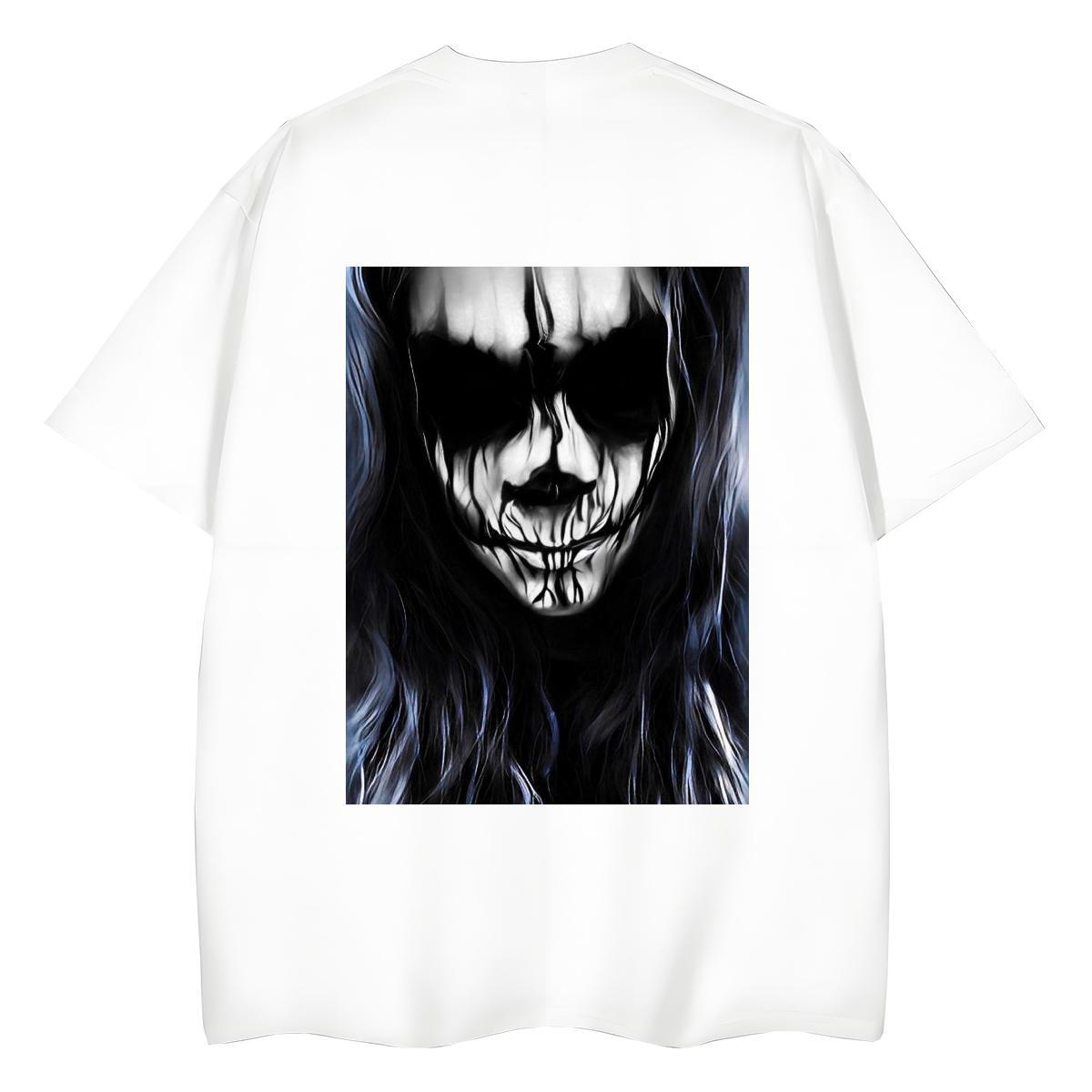 Fashion New Womens T Shirts 230g Cotton Short Sleeve O-Neck Daily Wear skull Lady T shirt Loose fit Cartoon Anime Tees