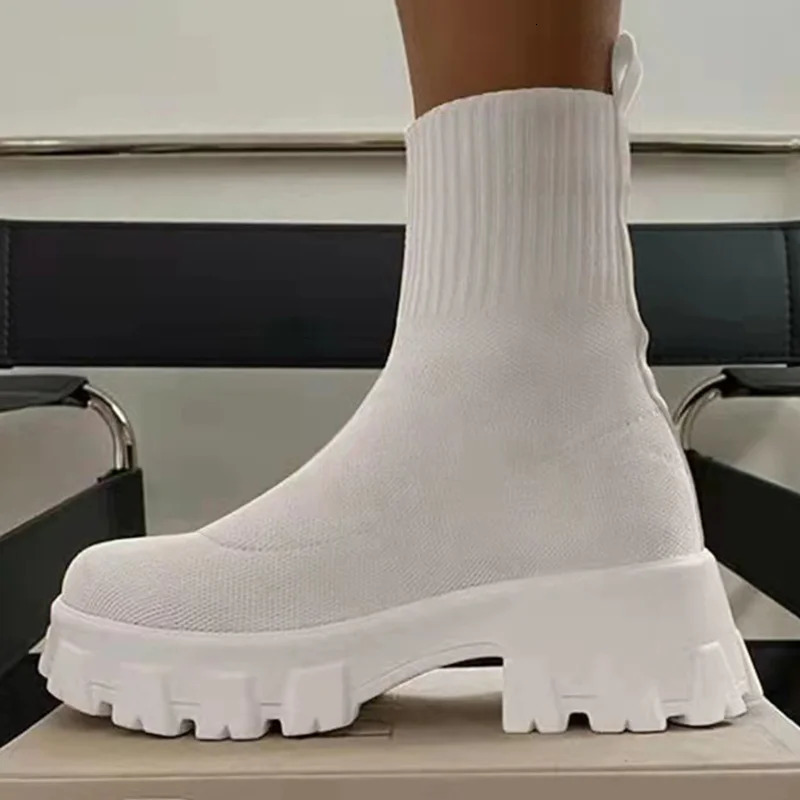 Womens Short Knitted Platform Boots Autumn Womens Winter Shoes Ankle Boots White Winter Botas Mujer241018