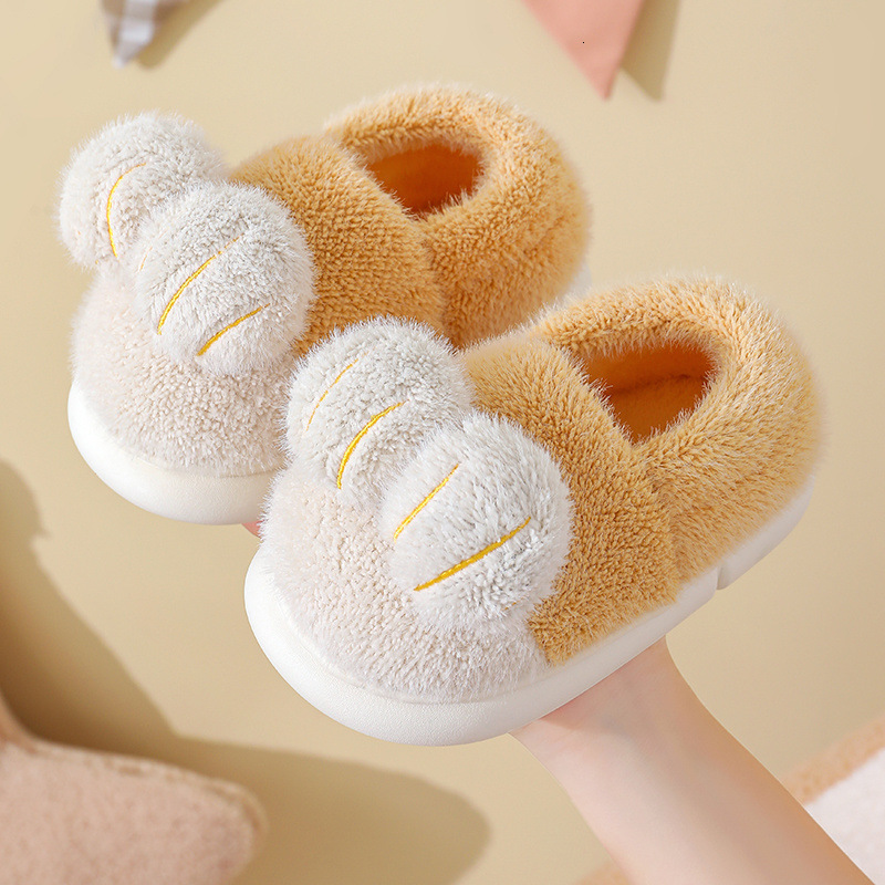 Children's cotton slippers for autumn and winter, men's and women's hairy slippers for warmth, parent-child home, indoor shoes, childre