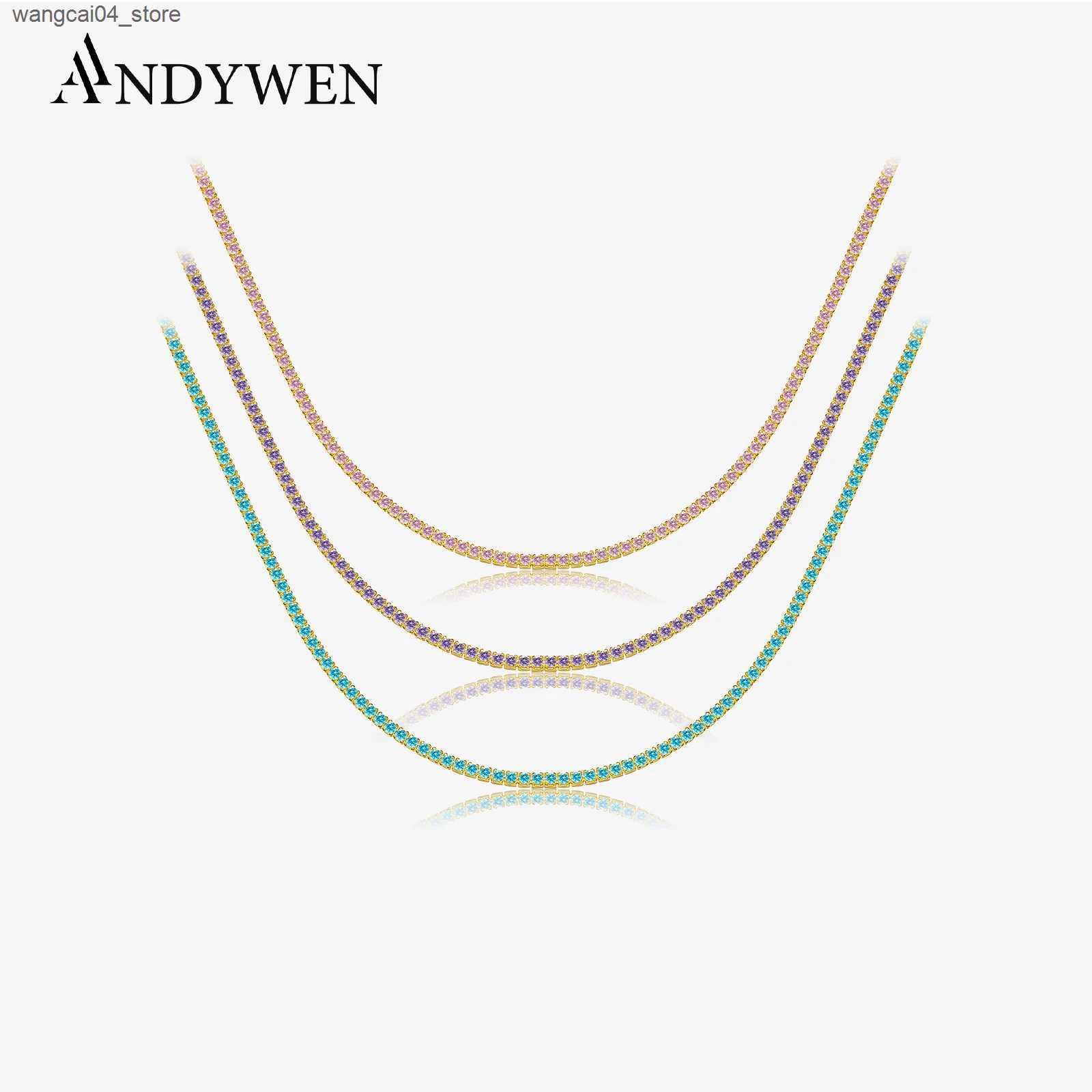 Chokers ANDYWEN 925 sterling silver tennis zircon charm long chain necklace rock punk fashion exquisite jewelry gift wedding party L240910
