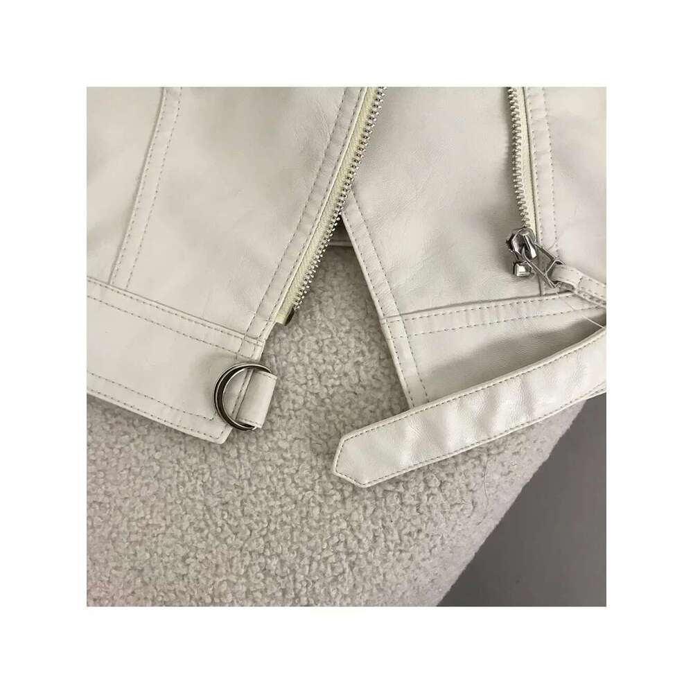2024 Motorcycle Spring New Style Slim Fit Versatile Stand Collar Small Leather Women Short Jacket Zippers