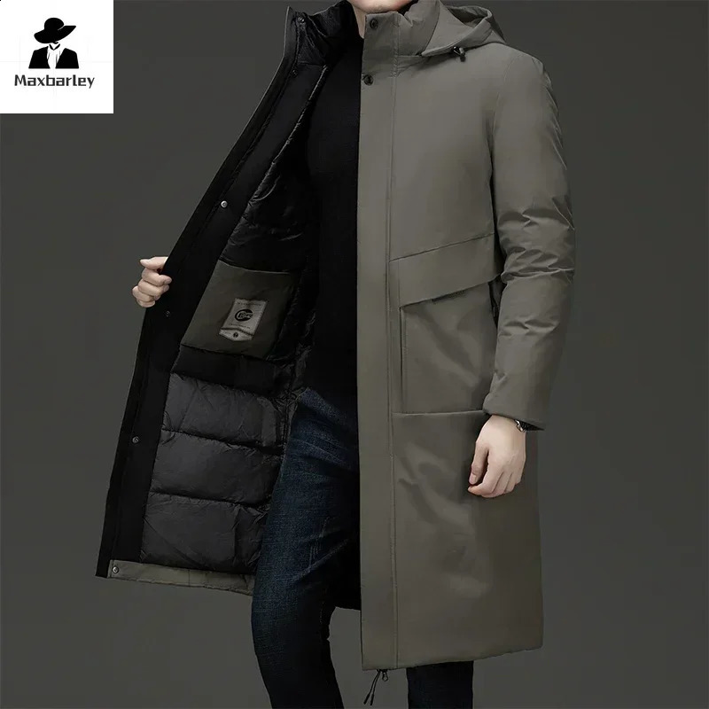 Winter Jacket Mens Long Business Thickened Down Cotton Warm Parkas Mens Street Snow Cold-proof Hooded Padded Coat 241017