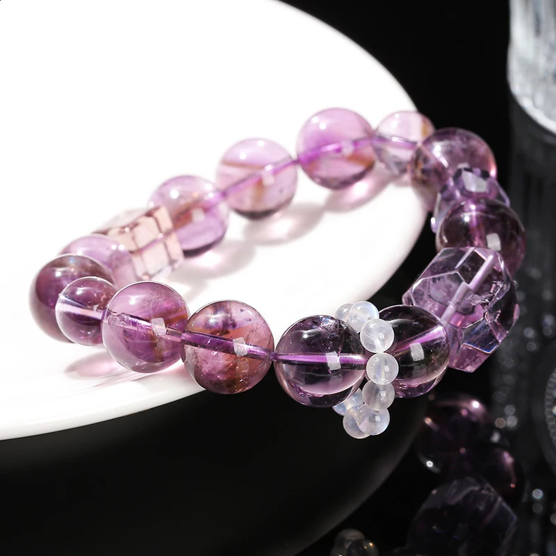 JD Natural Ice Purple Crystal Large Beads Facial Irregular Stone Treatment Bracelet for Women Elegant Handmade Spiritual Crystal Jewelry for Women 241