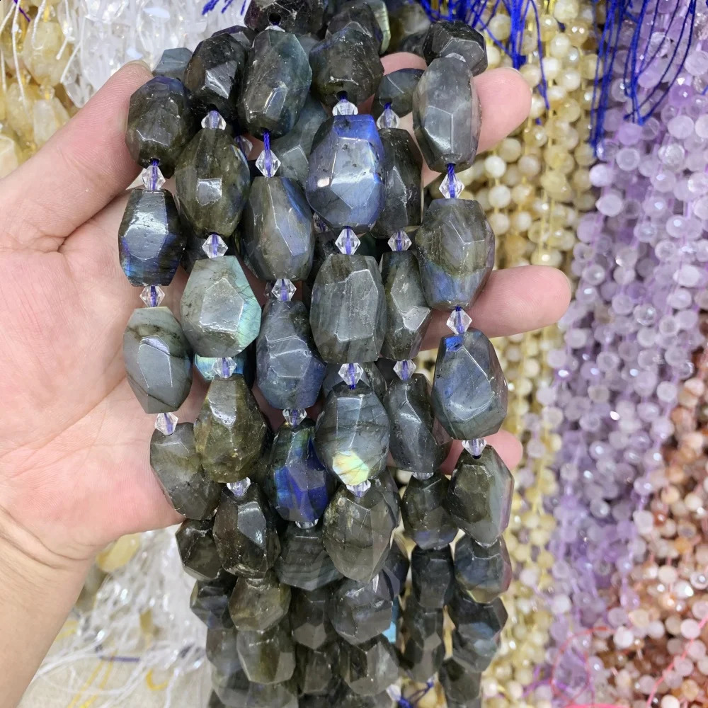 Natural Labrador Sea Blue Gem Hand Cut Face IRREGULAR Loose Bead DIY Bracelet Necklace for Jewelry Making Accessories 241017