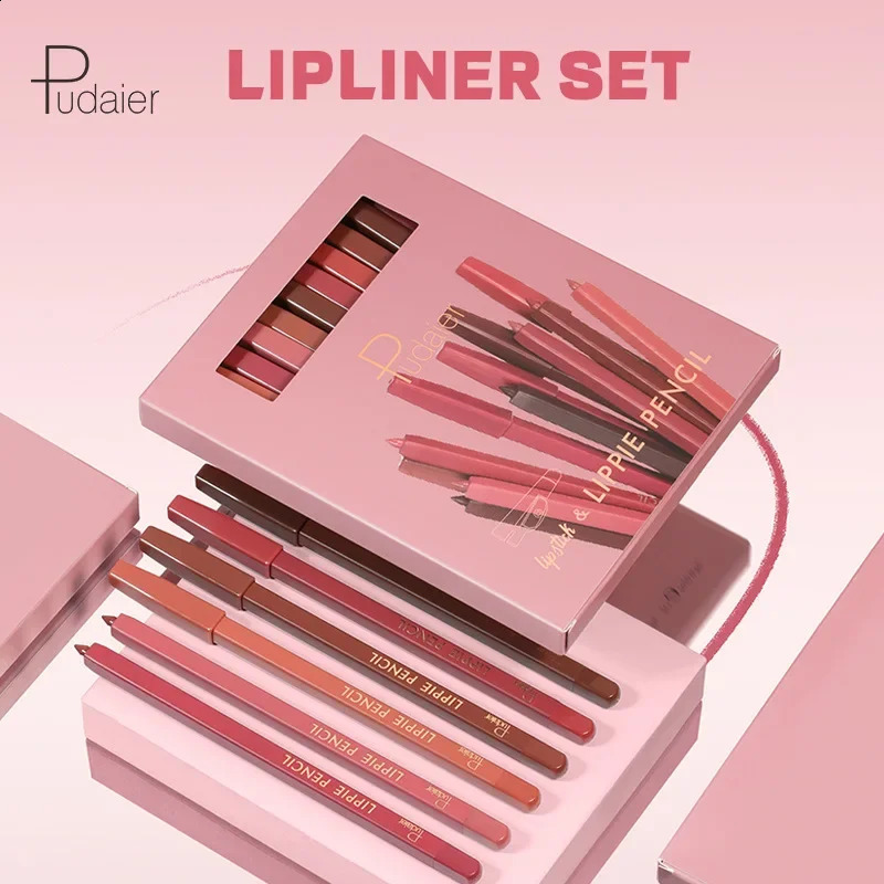 Pudaier 12 Color Matte Lipliner Pencil with Sharpener Set Makeup Lasting Velvet Lipstick Pen Nude Contour Plump Lip Liner Tint 241017