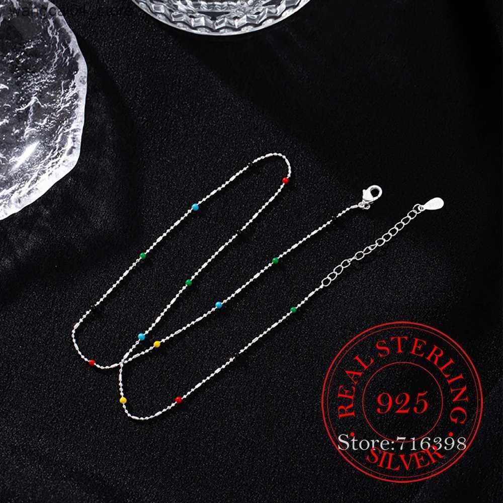 Chokers Pure 925 sterling silver rainbow bean chain necklace suitable for womens silver 925 womens suffocating jewelry necklace para mujer L240910