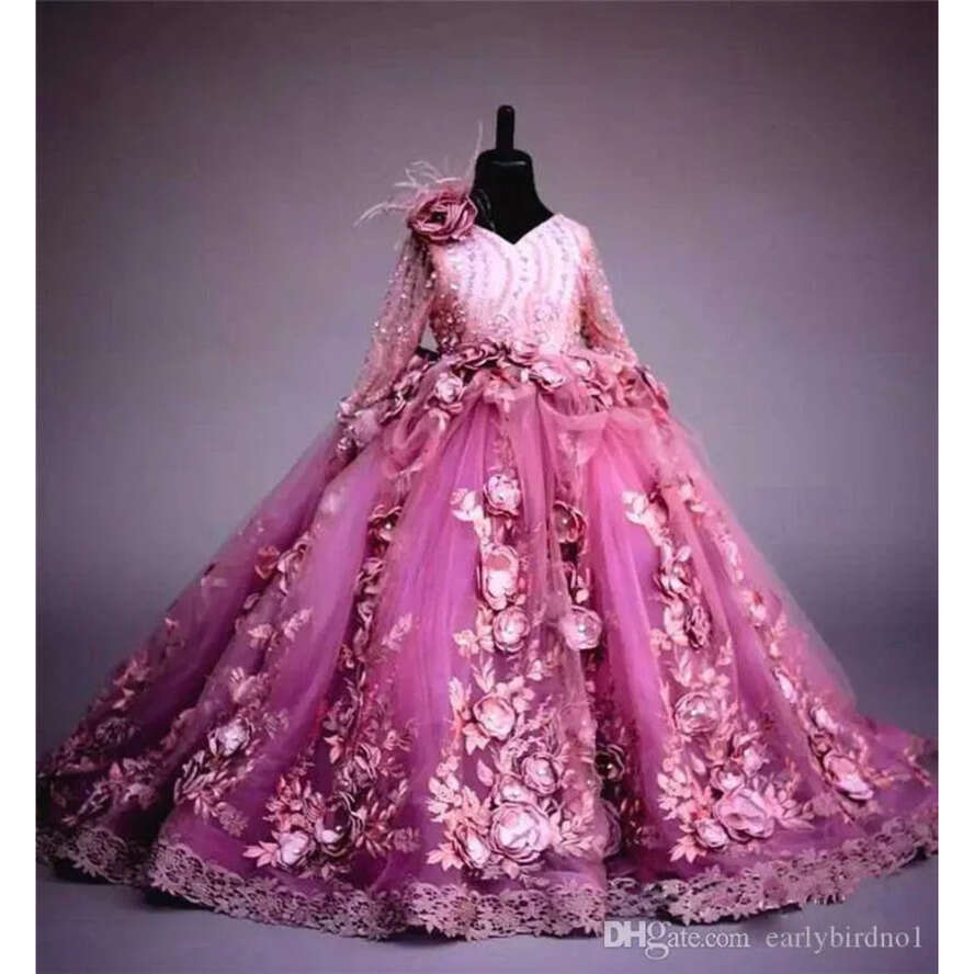 Long New Sleeves Arrival Wer Dress Fuia 3D Wers Princess Party Ball Gown Girl Formal Wedding Pageat Dresses s es