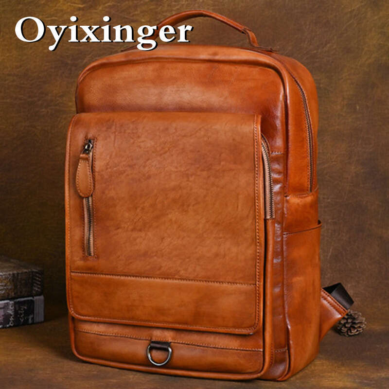 OYIER New Vintage Cowhide Backpack Casual Large Capacity Handbag Versatile Genuine Leather Travel Computer Package
