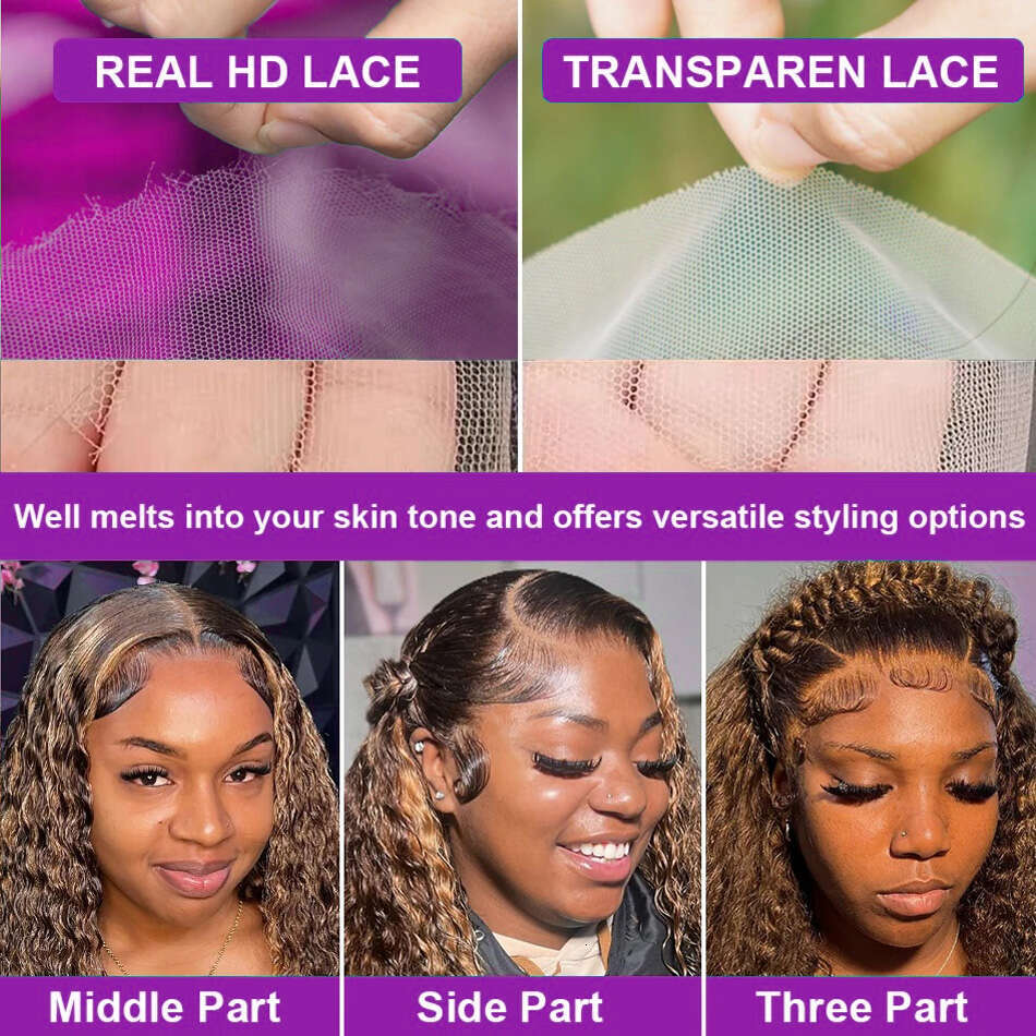 30 Inch Highlight Ombre 13x4 Lace Front Curly Human Hair Wig High Density Colored 13x6 HD Deep Wave Frontal Wigs For Women