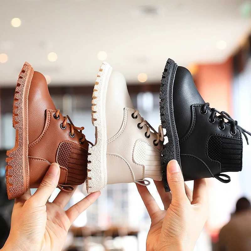 Boots Childrens Fashion Casual Shoes Autumn Lace Boots Girls and Boys Leather Soft Anti slip Boots Solid Color Breathable Shoes 21-30 H241018