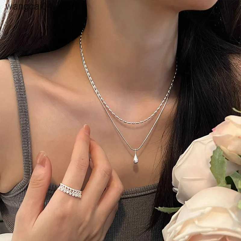 Chokers New 925 sterling silver double-layer necklace exquisite geometric shape pendant necklace birthday party gift ladies exquisite jewelry L240910