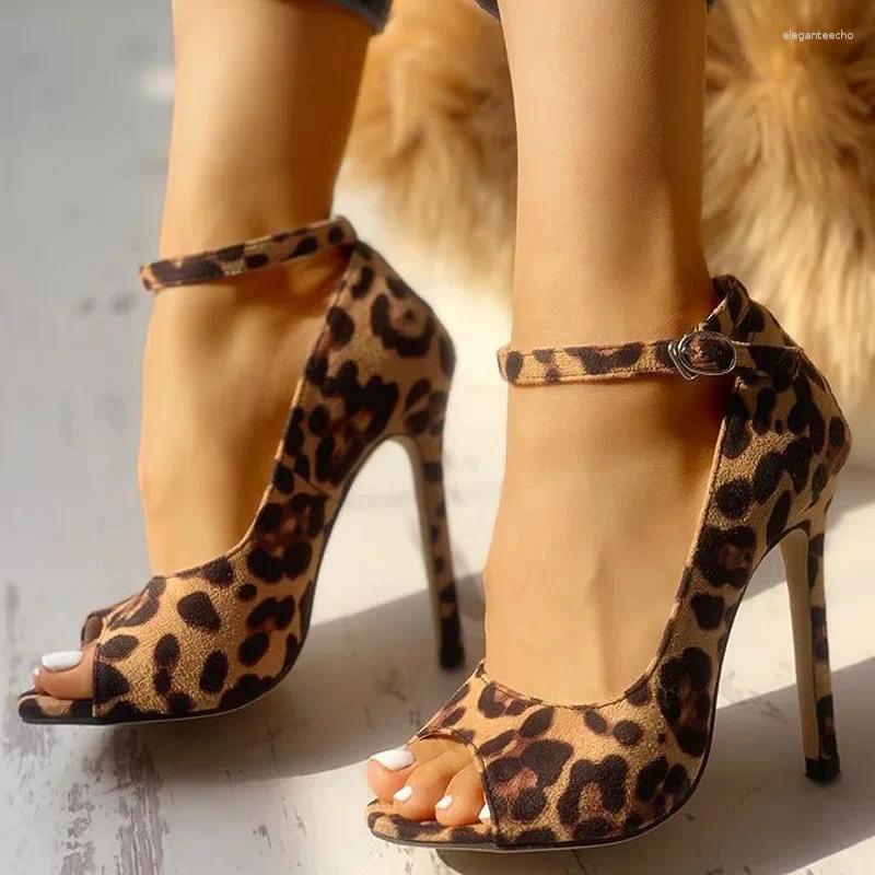 2025 S Fashion Designer Sandals Summer Leopard Print For Women Sexy Stiletto High Heels Open Toe Ankle Buckle Shoes Ladies Sandales Femme