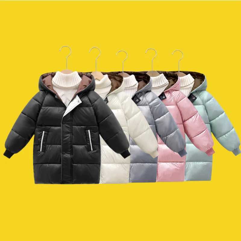 Girls thick warm coat boys solid color medium length hooded shirt cotton new childrens autumn casual fashion cold coat M241018
