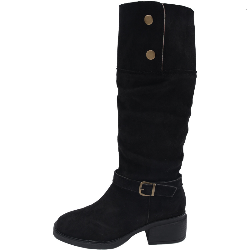 French style square heel boots for women, knee length boots, 2024 autumn and winter new women's boots, pleated Martin boots