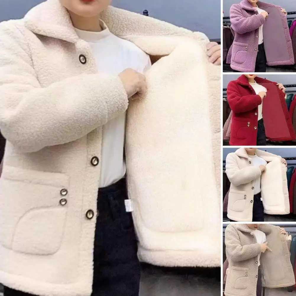 Women Jacket Coat Elegant Jacket Stylish Womens Lapel Long Sleeve Imitation Lamb Wool Coat Thickened Single for Autumn/winterX241018