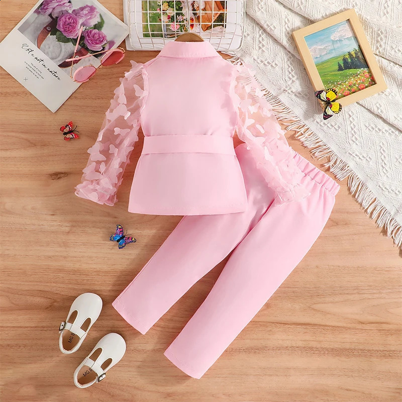 Kids Clothes Girls Outfit Sets Butterfly Long Sleeve Top and Pants Set For Girls 2Pcs Party Suit Childrens Clothes 3-8 Years 241017