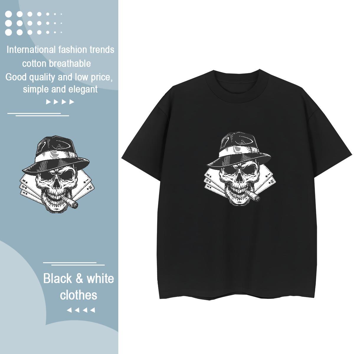 Fashion Womens T Shirts 230g Pure Cotton O-Neck Short Sleeve Sports Casual skull Woman Tshirt Comfortable DIY Printed Clothings