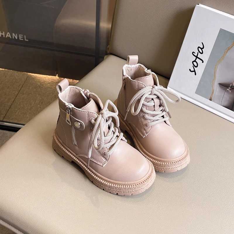Boots Girls Ankle Boot Spring Autumn Breathable Childrens Fashion Boots Kids Black Shorts Leather Boots Side Zipper 2024 New H241018