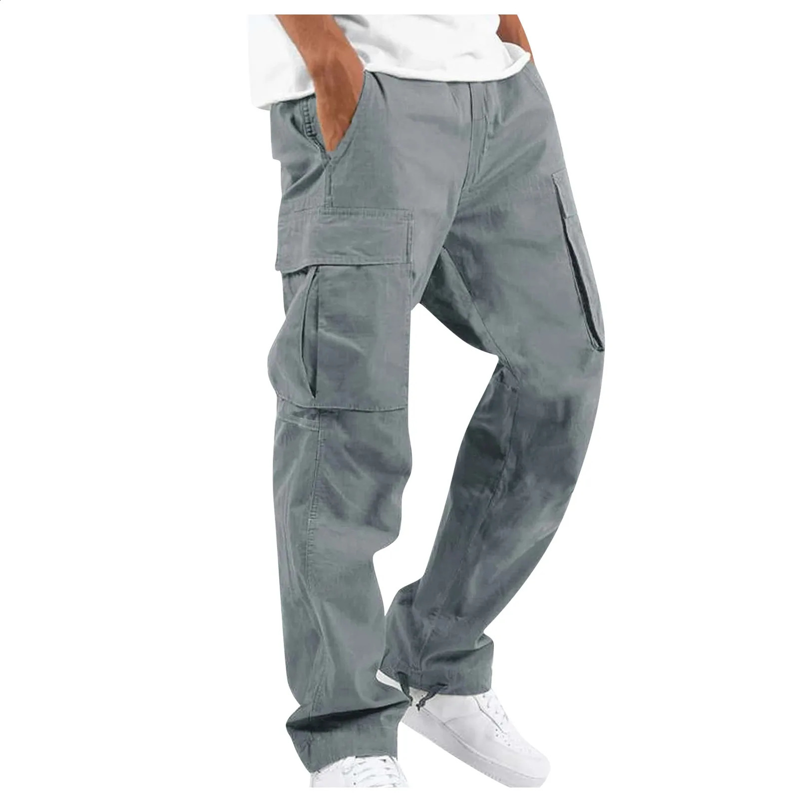 Purple MenS Loose Cargo Trousers Multi Pockets Jogger Sport Pants Drawstring Hiking Tactical Trousers Outdoor Hiking Pants 241010