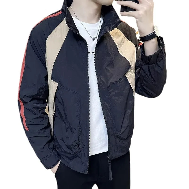 Vintage City Boy Stand Collar Work Jacket Men's Autumn Loose Fit Casual Solid Color Versatile Baseball Uniform Thin Length