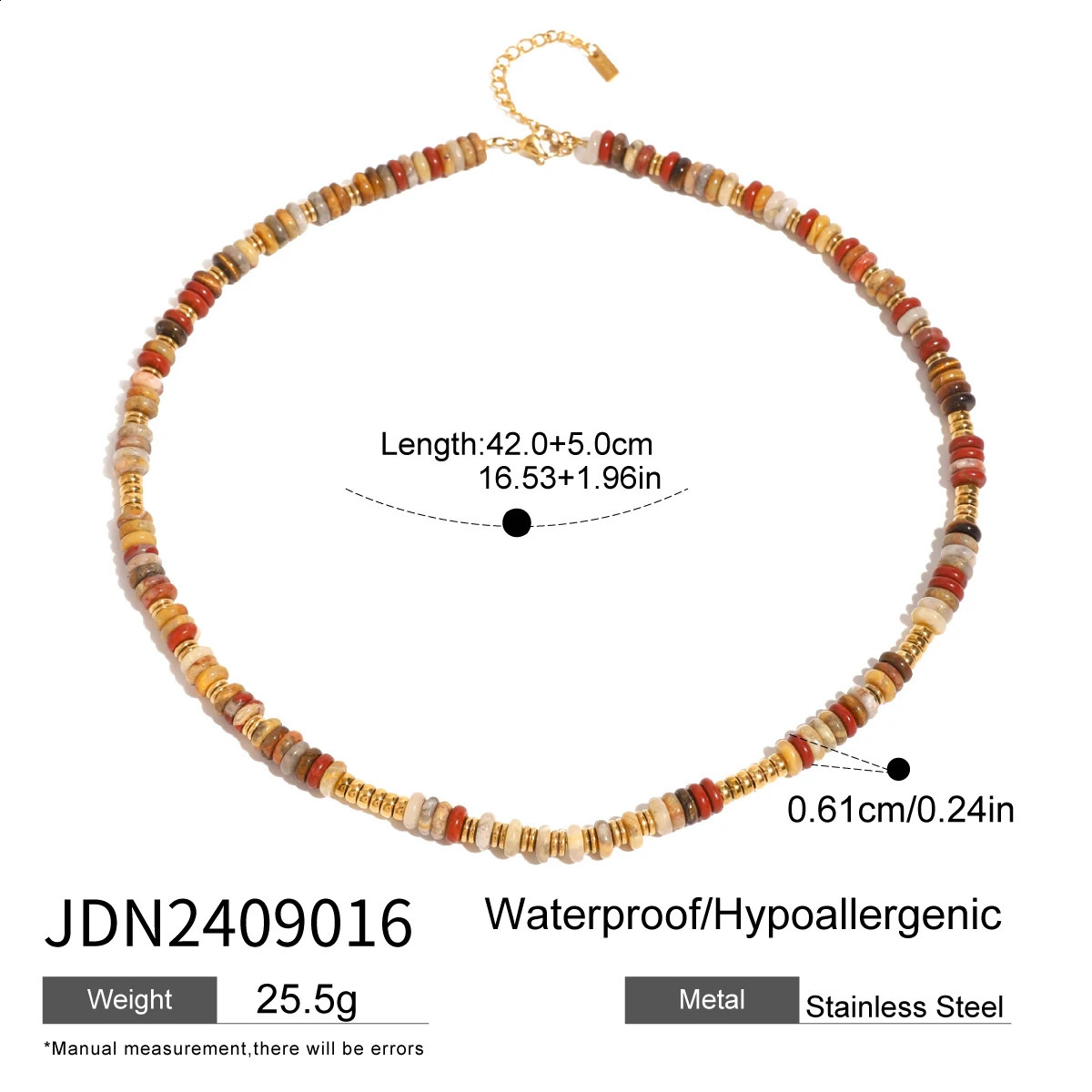 Uworld colorful natural stone semi stainless steel bead waterproof handmade necklace suitable for womens fashion treatment jewelry 241017