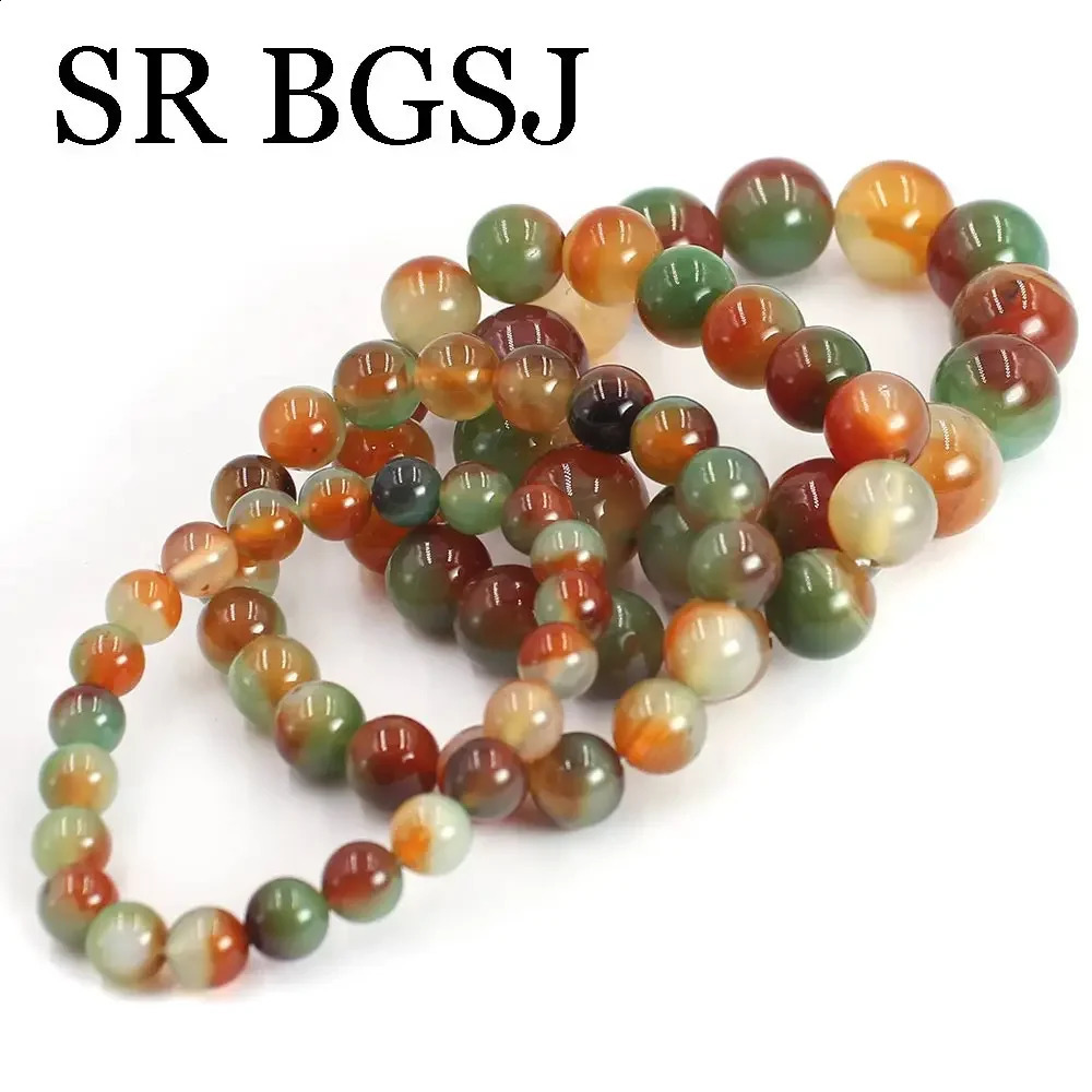 8-14mm Fashion Bridal Jewelry Gift Natural Rainbow Agate Womens Adjustable Stretch Bracelet 7.5 inches 241018