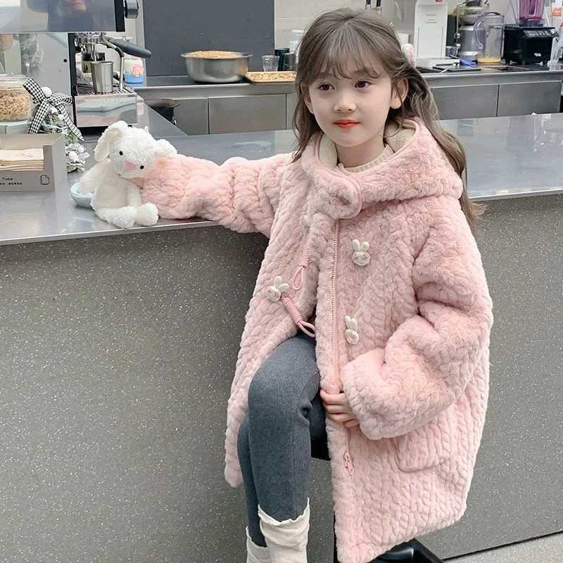 Girls outerwear windproof jacket plush winter autumn warm cotton school sports youth clothing M241018