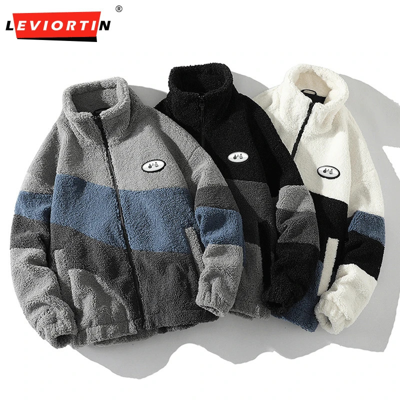 Hip Hop Winter Faux Fur Fleece Jacket Streetwear Men Women Harajuku Patchwork Fuzzy Jackets Casual Couples Zipper Warm Coat 241018